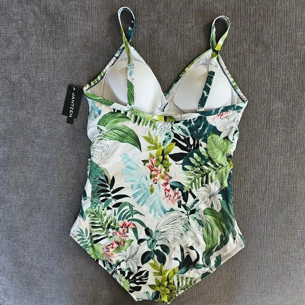 Jantzen Women's Nature Glow Flora Surplice Floral One Piece Swimsuit Size 14